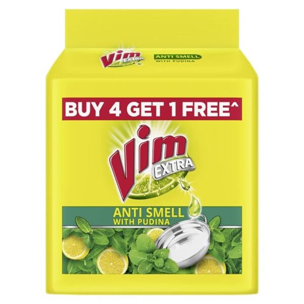 Vim Extra Anti Smell With Pudina Pack Of (5×200g) Dishwash Bar (1 kg)