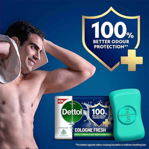 Dettol Cologne Fresh Bathing Soap Bar with 100% better odour protection- 150g Pack of 4, (600gm) - Image 2