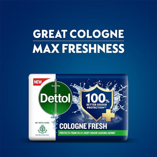 Dettol Cologne Fresh Bathing Soap Bar with 100% better odour protection- 150g Pack of 4, (600gm) - Image 3