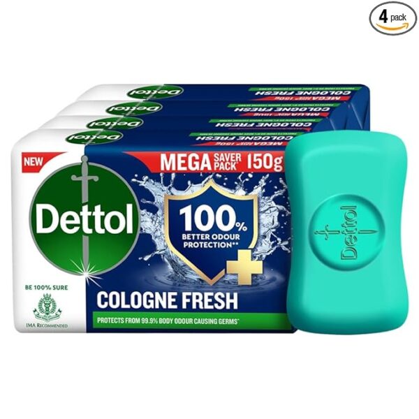 Dettol Cologne Fresh Bathing Soap Bar with 100% better odour protection- 150g Pack of 4, (600gm)